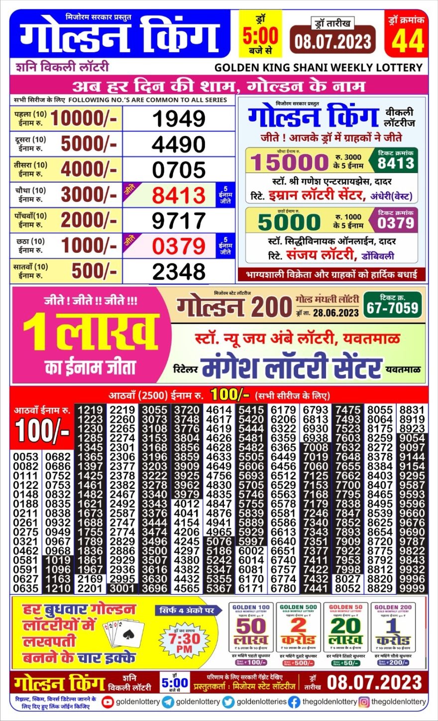 Lottery Result Today July 8, 2023