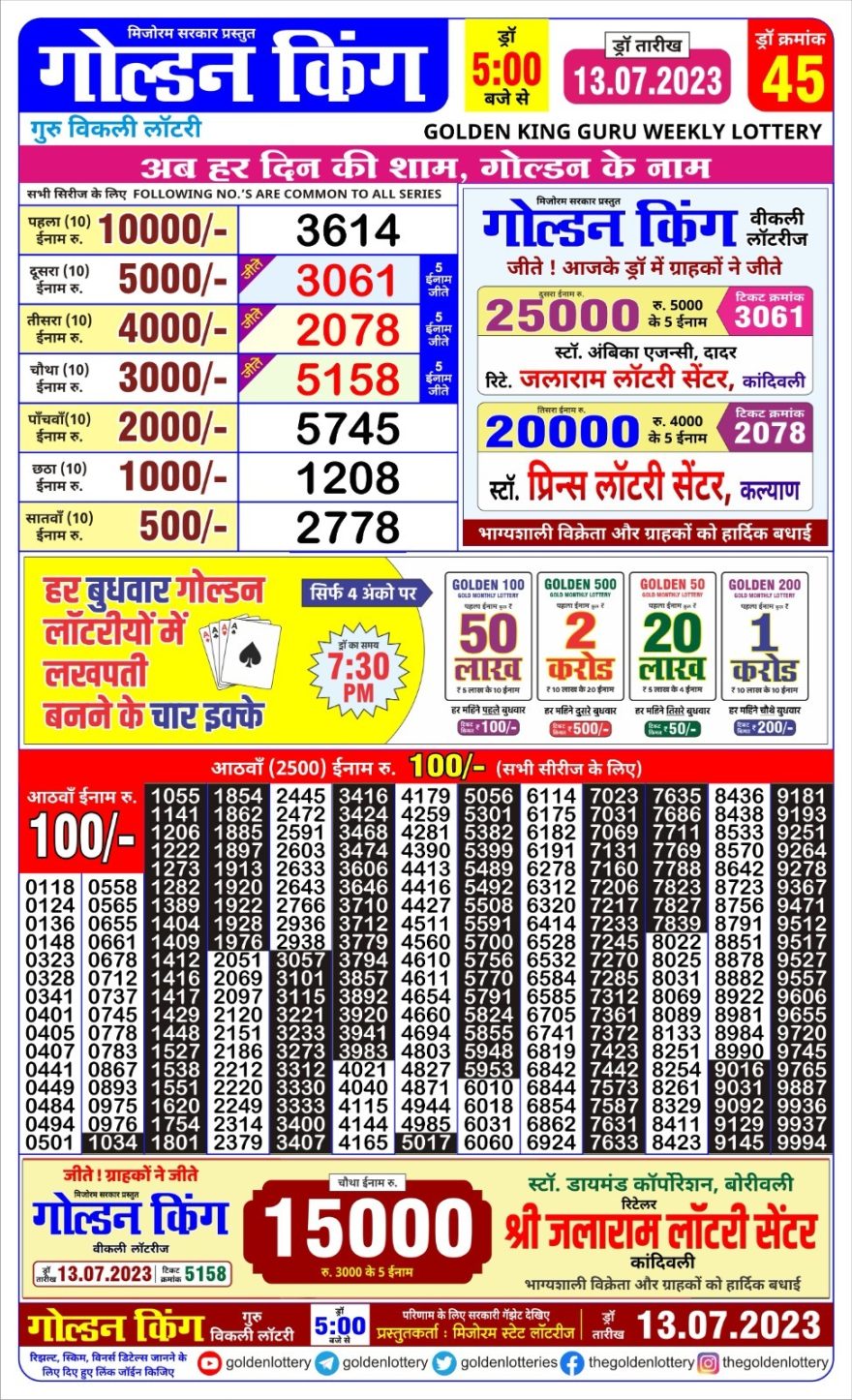 Lottery Result Today July 13, 2023