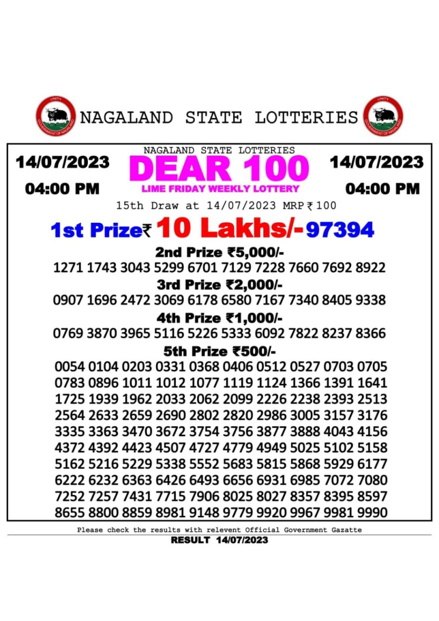 Lottery Result Today July 14, 2023