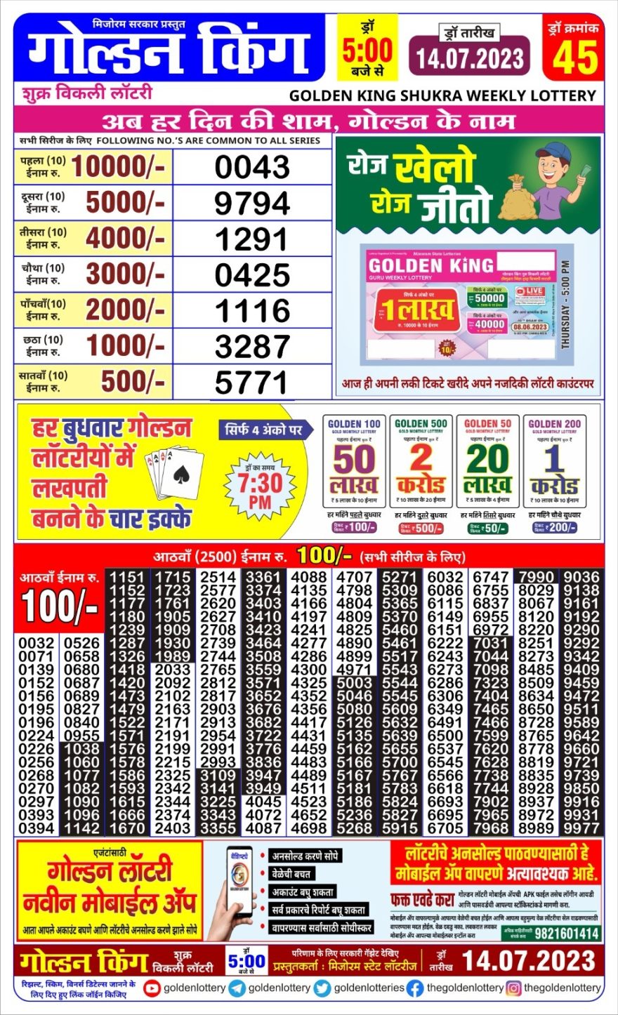 Lottery Result Today July 14, 2023