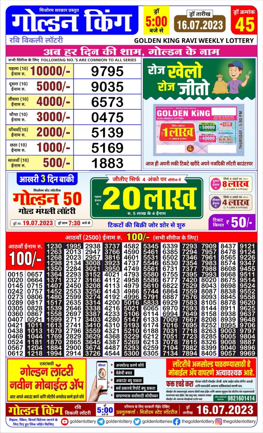 Lottery Result Today July 16, 2023