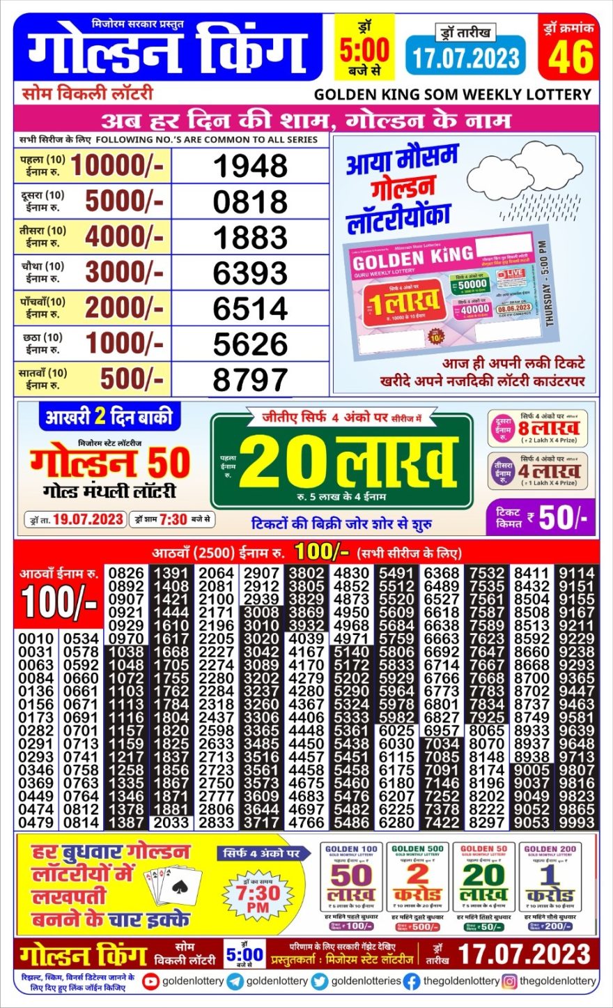 Lottery Result Today July 17, 2023