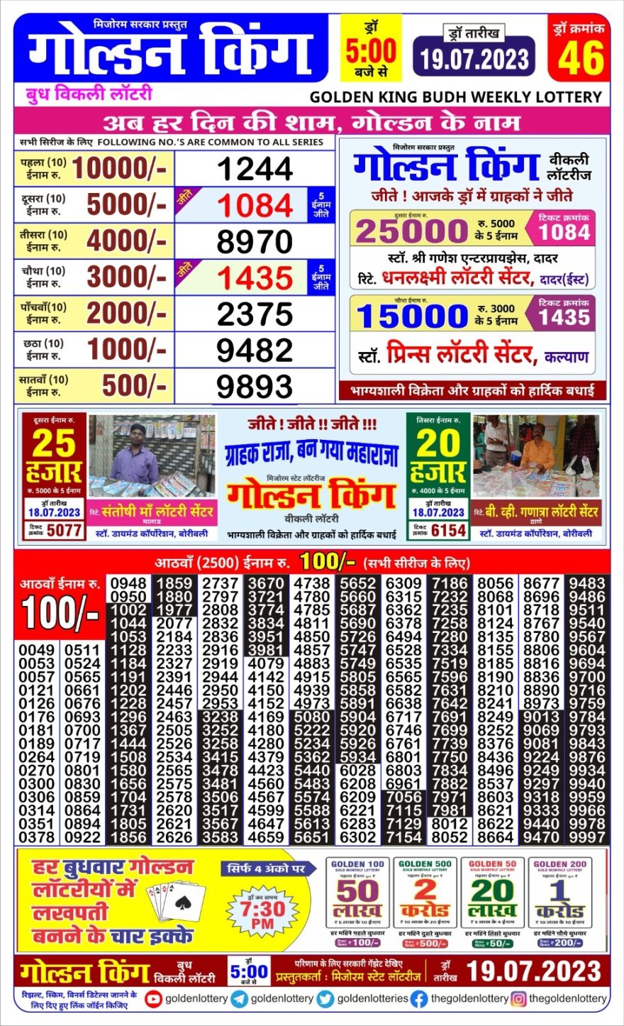 Lottery Result Today July 19, 2023