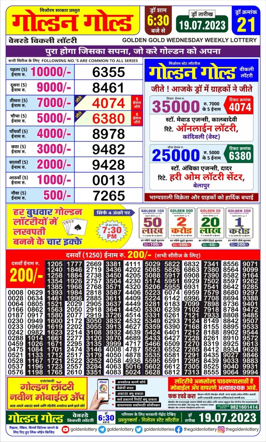 Lottery Result Today July 19, 2023