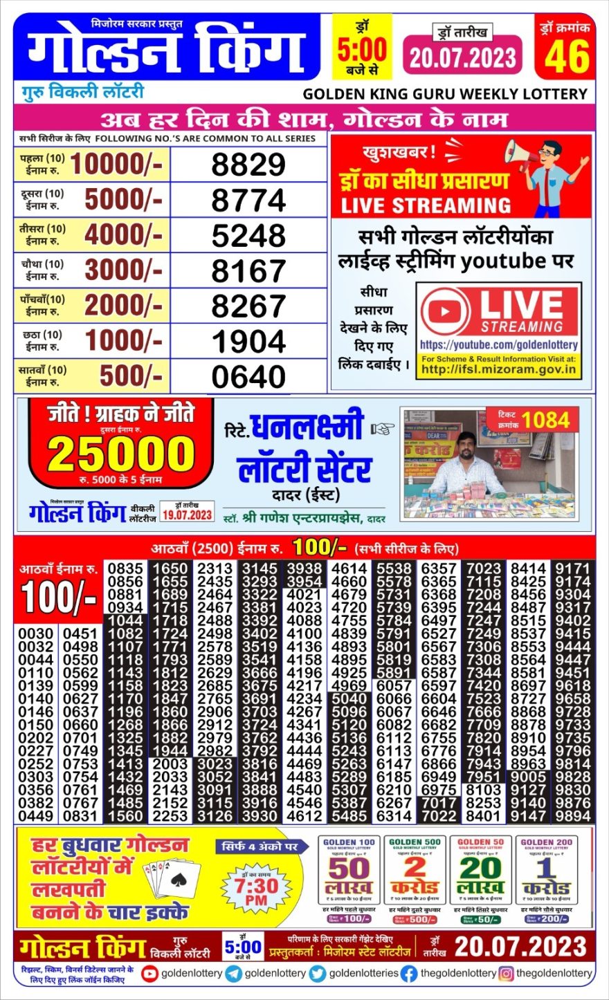 Lottery Result Today July 20, 2023