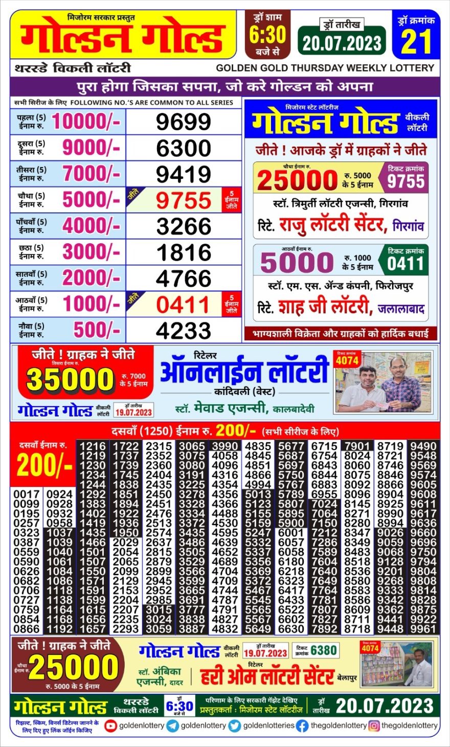 Lottery Result Today July 20, 2023