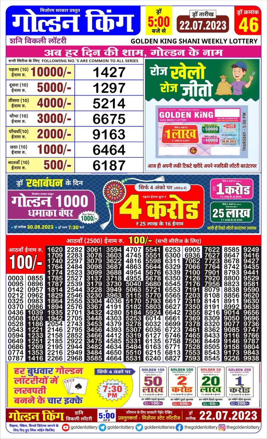 Lottery Result Today July 22, 2023