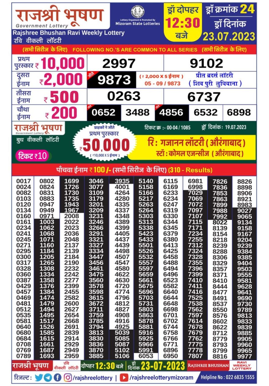 Lottery Result Today July 23, 2023