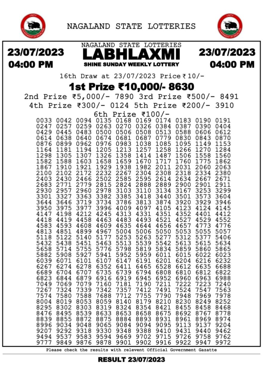 Lottery Result Today July 23, 2023