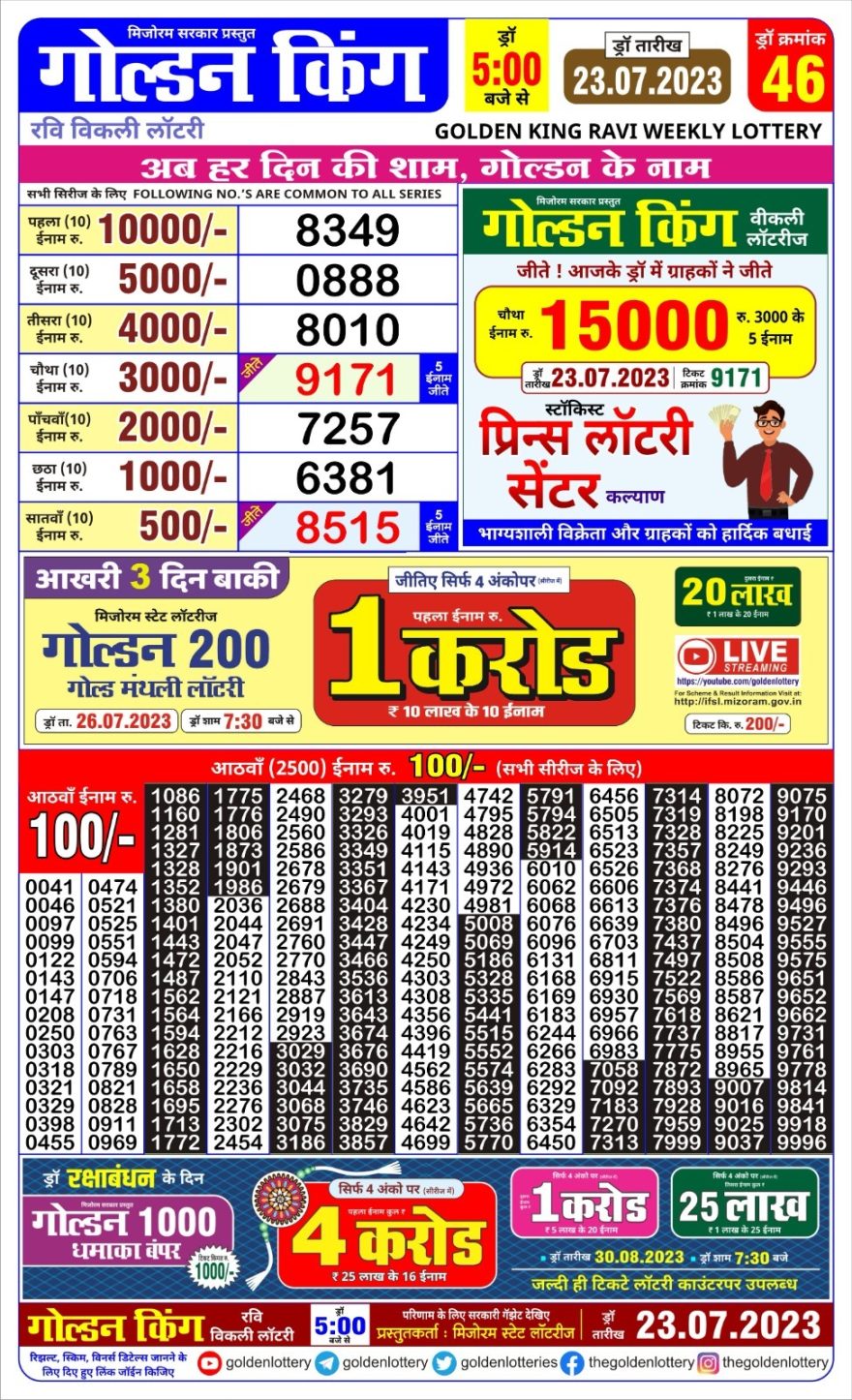 Lottery Result Today July 23, 2023