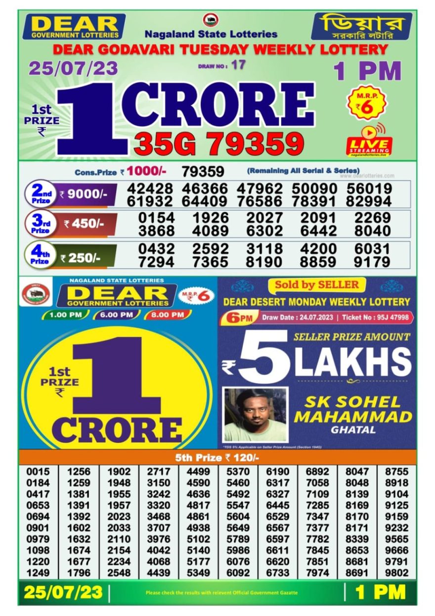 Lottery Result Today July 25, 2023