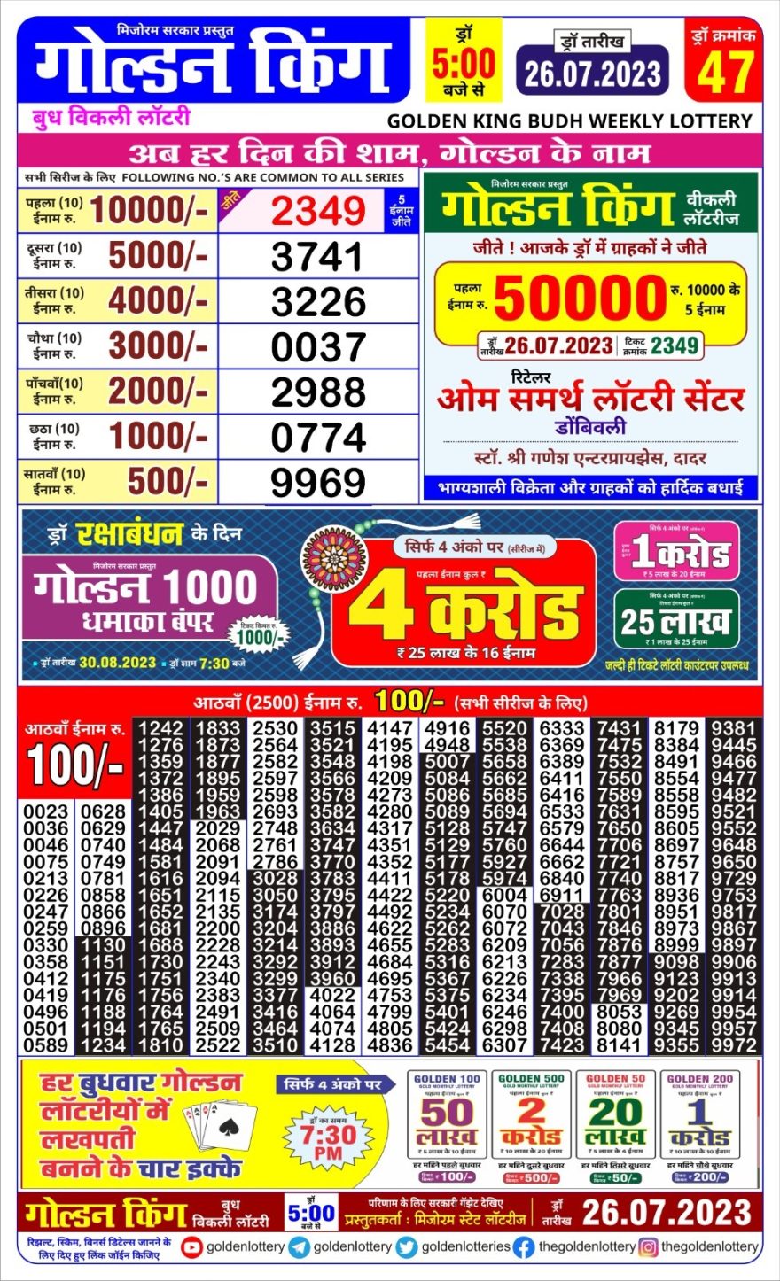 Lottery Result Today July 26, 2023