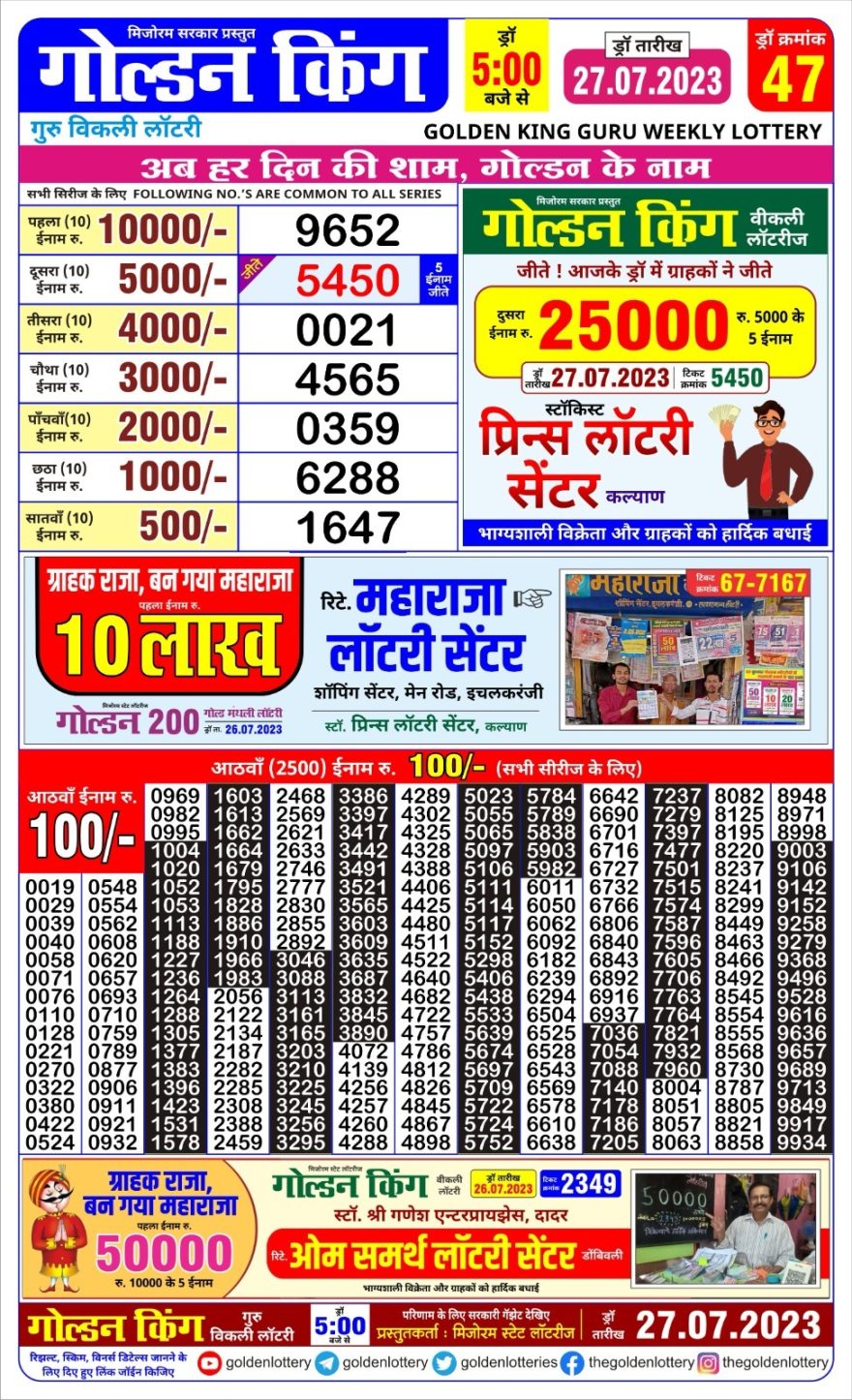 Lottery Result Today July 27, 2023