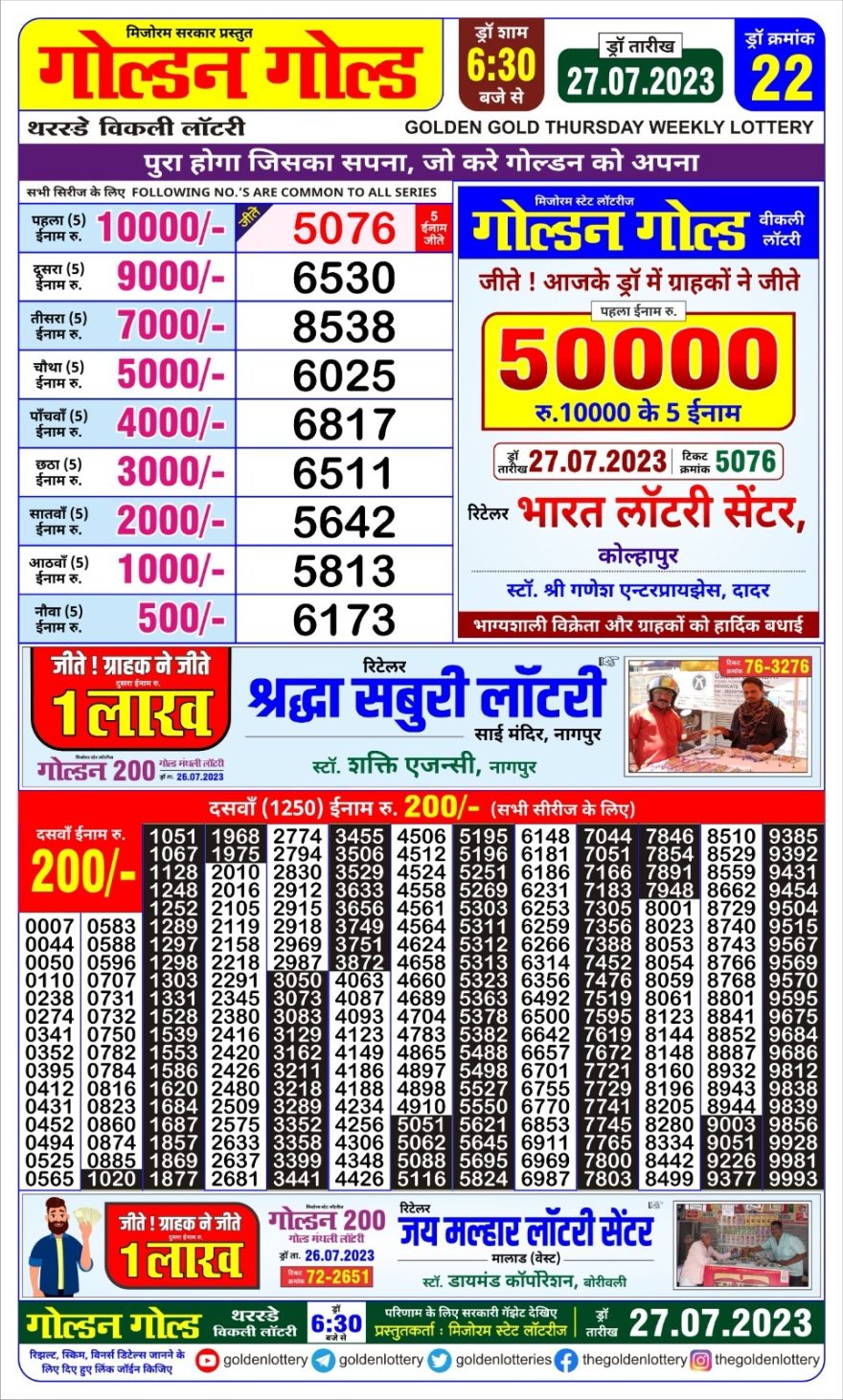 Lottery Result Today July 27, 2023