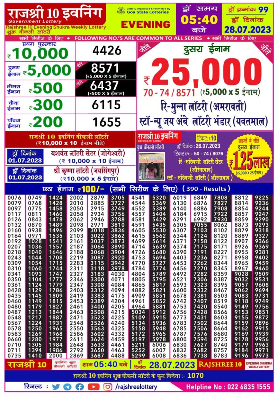 Lottery Result Today July 28, 2023