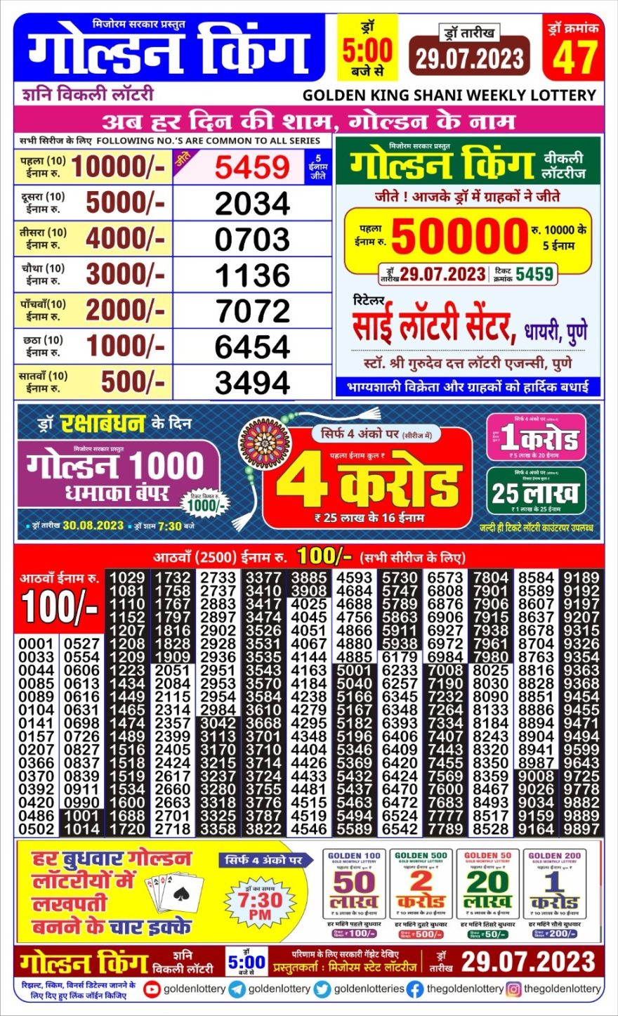 Lottery Result Today July 29, 2023