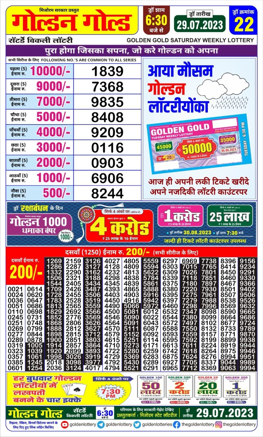 Lottery Result Today July 29, 2023