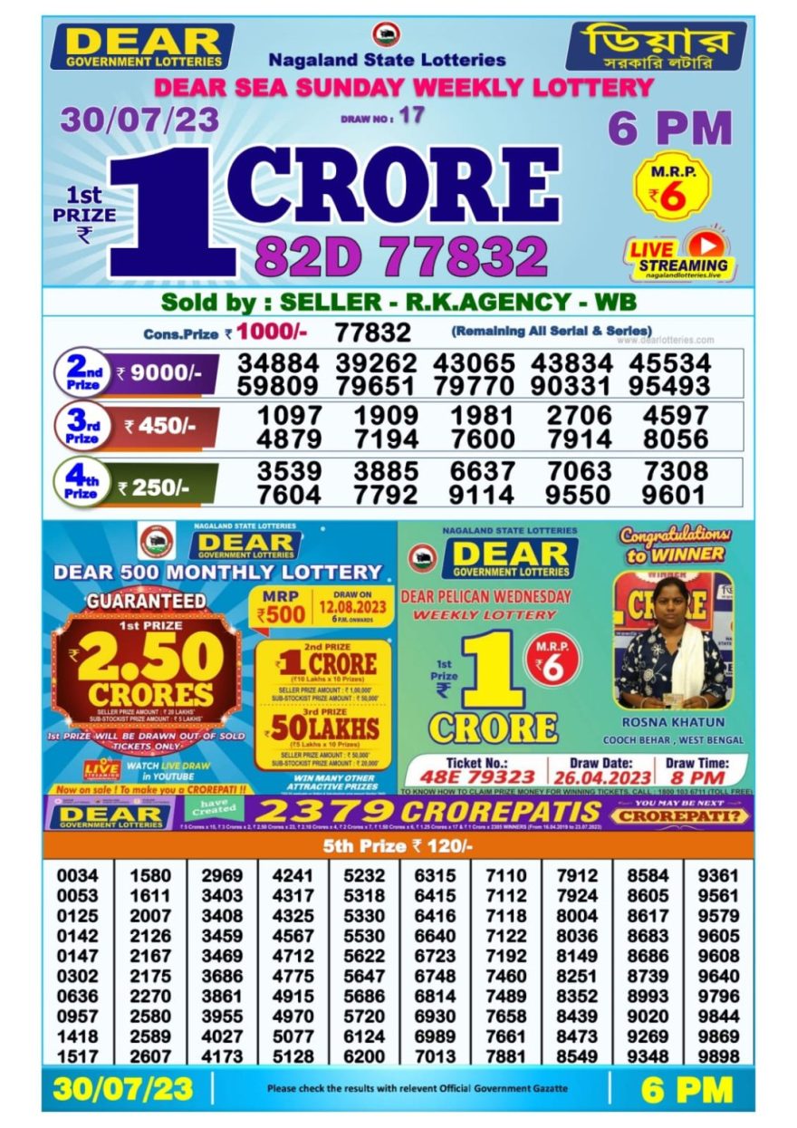 Lottery Result Today July 30, 2023