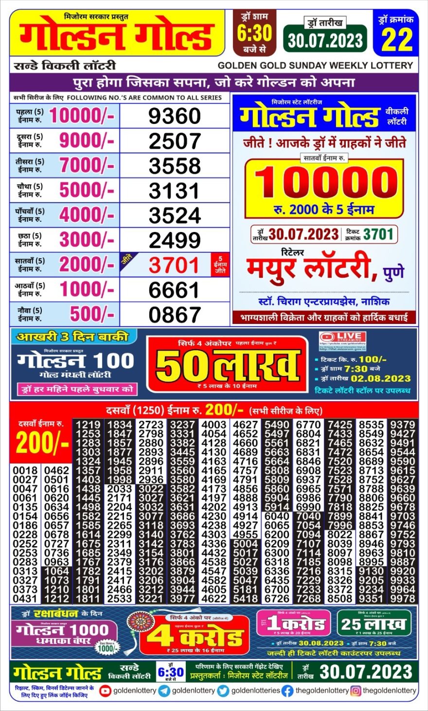 Lottery Result Today July 30, 2023