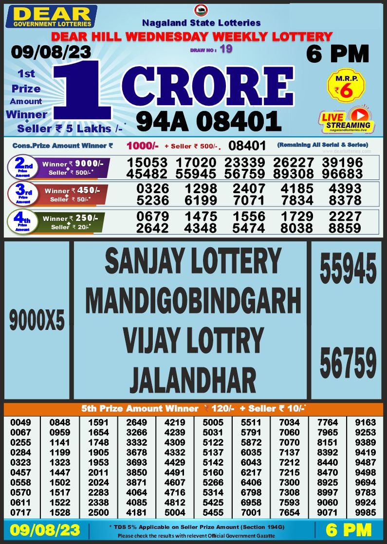 Lottery Result Today August 9, 2023