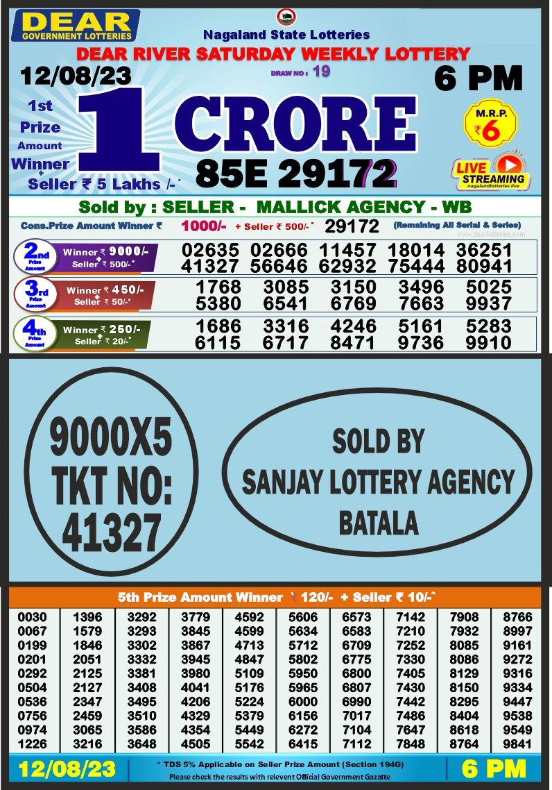 Lottery Result Today August 12, 2023