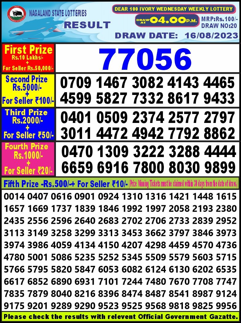 Lottery Result Today August 16, 2023