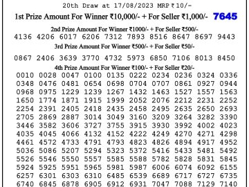 Lottery Result Today August 17, 2023