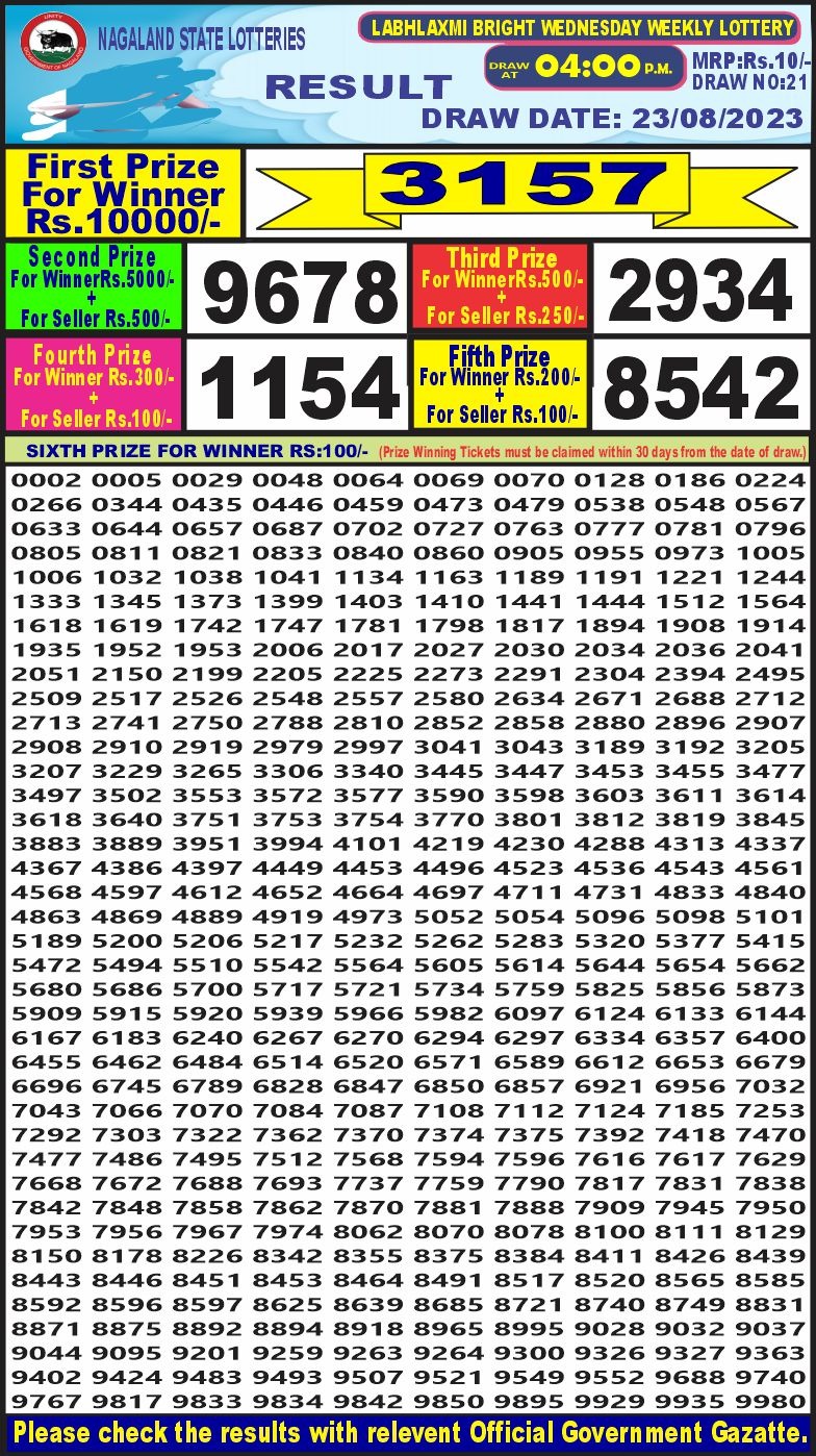 Lottery Result Today August 23, 2023