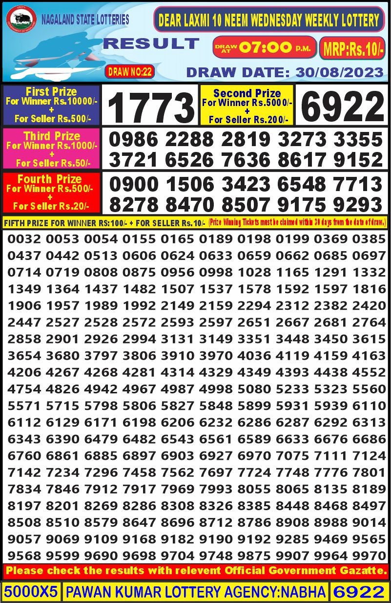 Lottery Result Today August 30, 2023