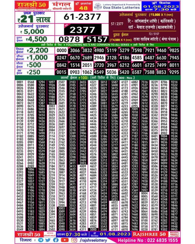 Lottery Result Today August 1, 2023