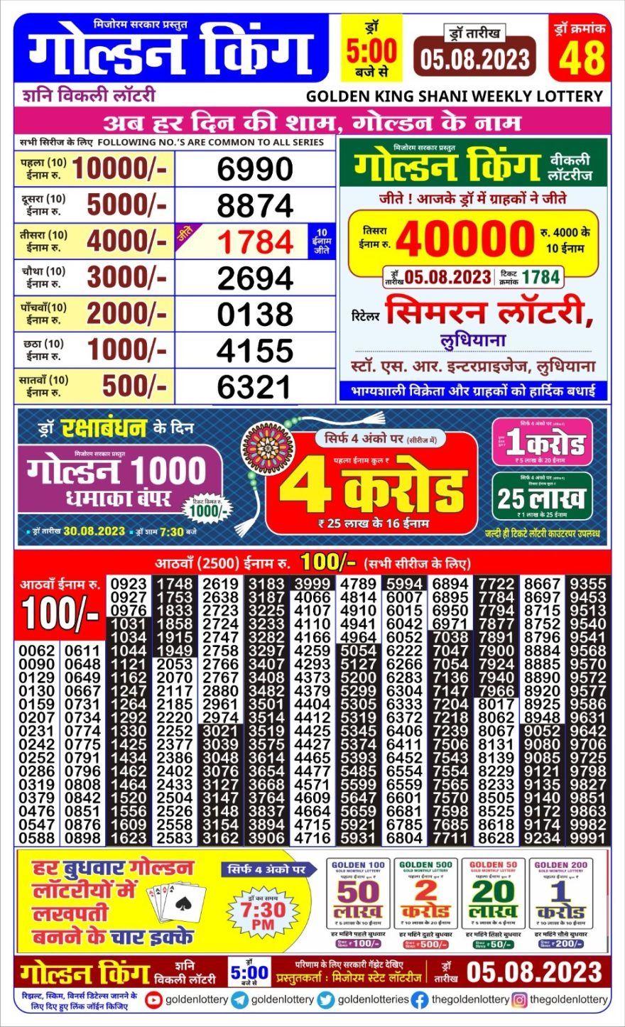 Lottery Result Today August 5, 2023