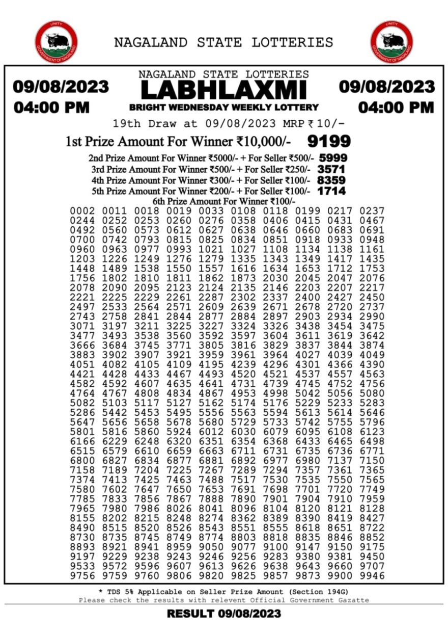 Lottery Result Today August 9, 2023