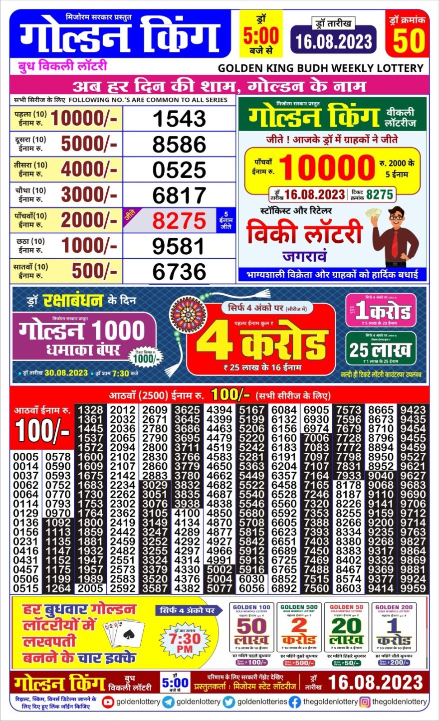 Lottery Result Today August 16, 2023