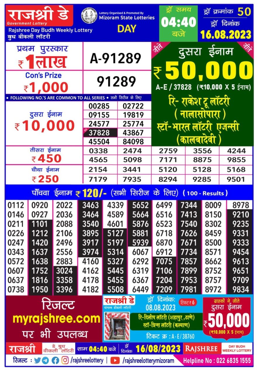 Lottery Result Today August 16, 2023