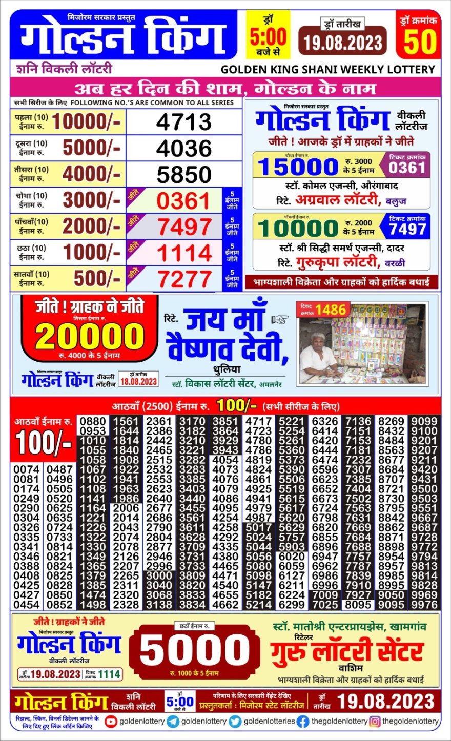 Lottery Result Today August 19, 2023