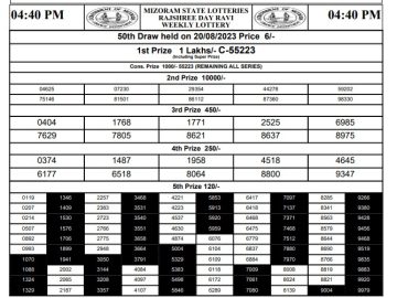 Lottery Result Today August 20, 2023