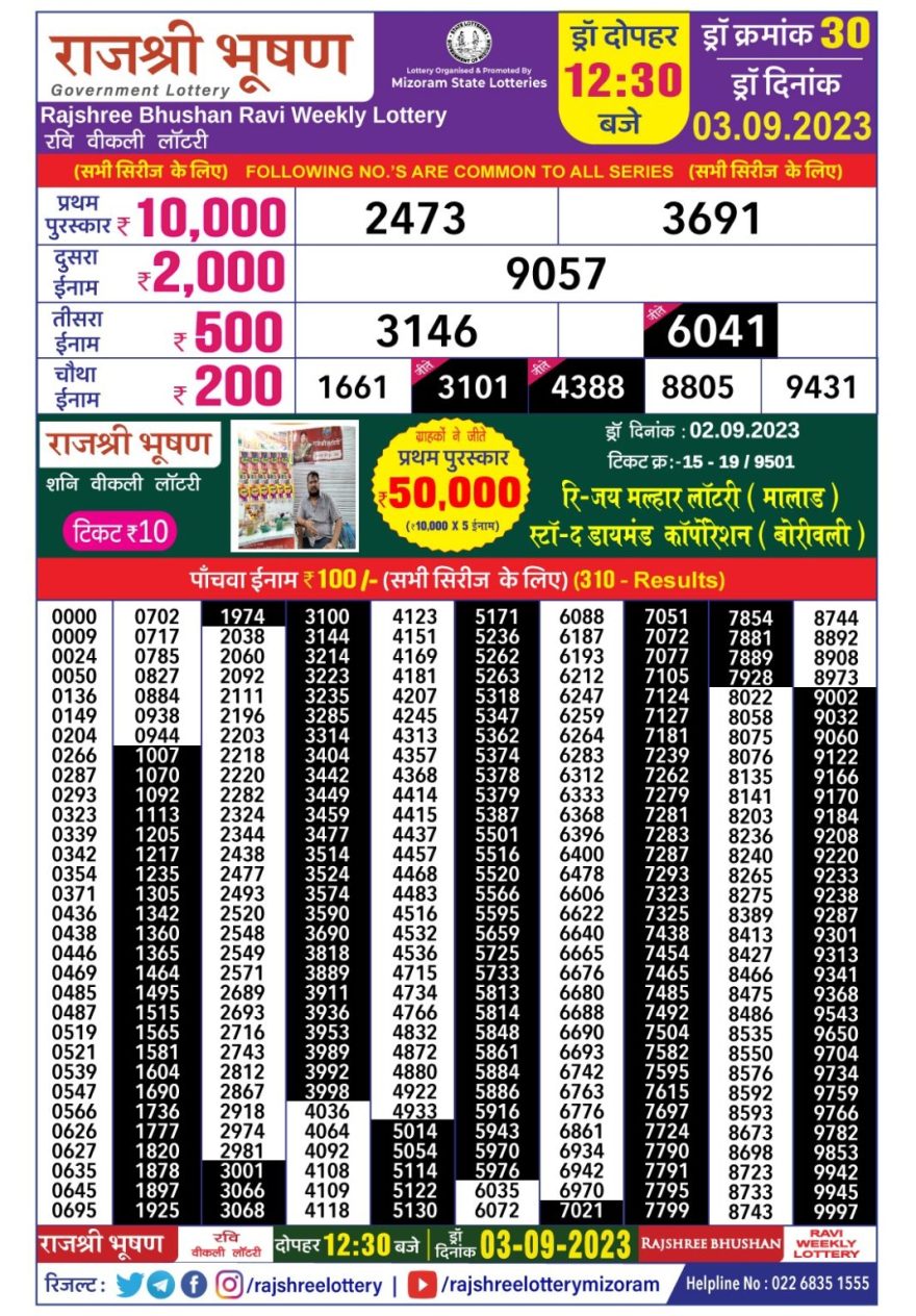 Lottery Result Today September 3, 2023