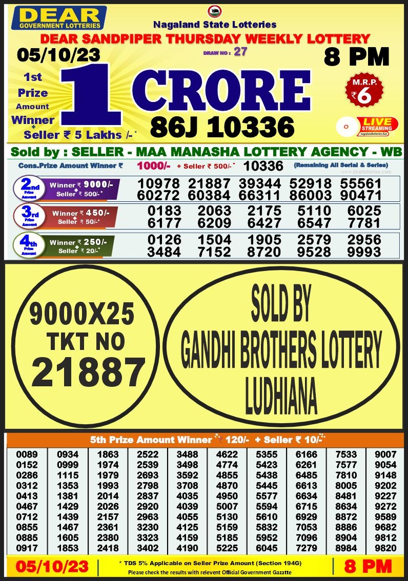 Lottery Result Today October 5, 2023