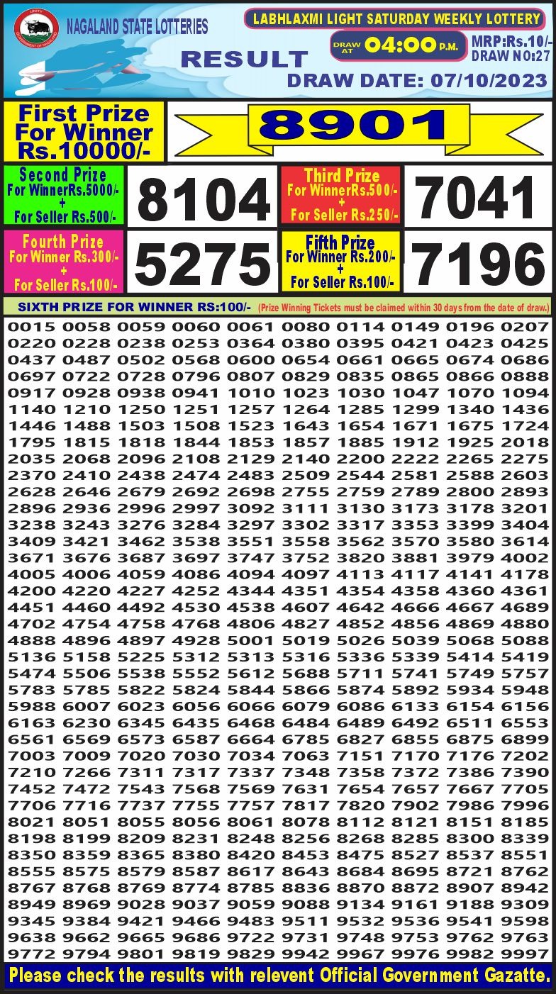 Lottery Result Today October 7, 2023