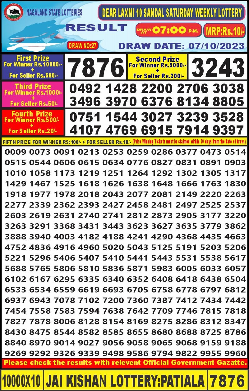 Lottery Result Today October 7, 2023