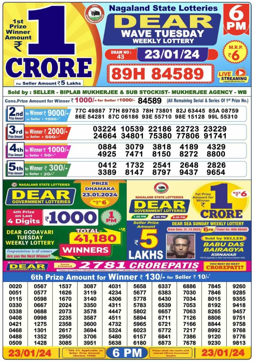 Lottery Result Today January 23, 2024