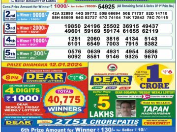 Lottery Result Today January 13, 2024