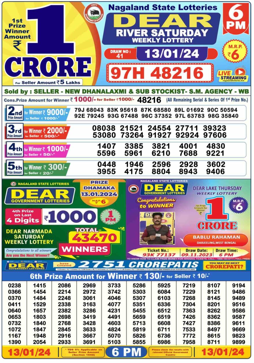 Lottery Result Today January 13, 2024