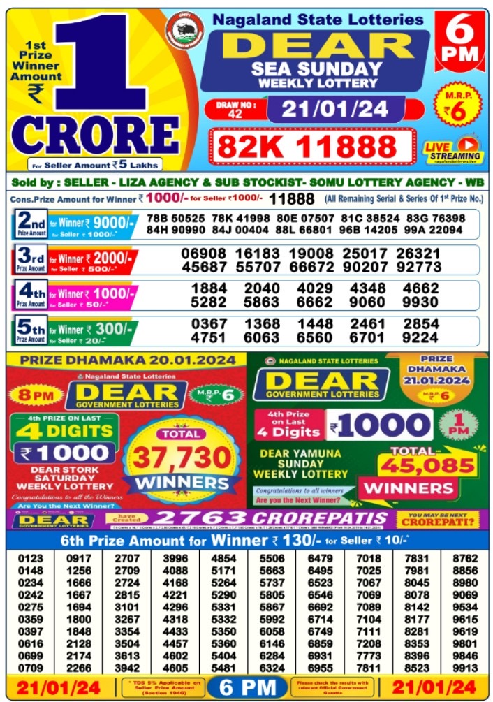 Lottery Result Today January 21, 2024