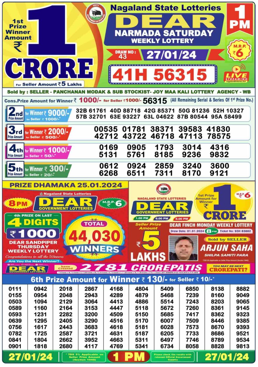 Lottery Result Today January 27, 2024