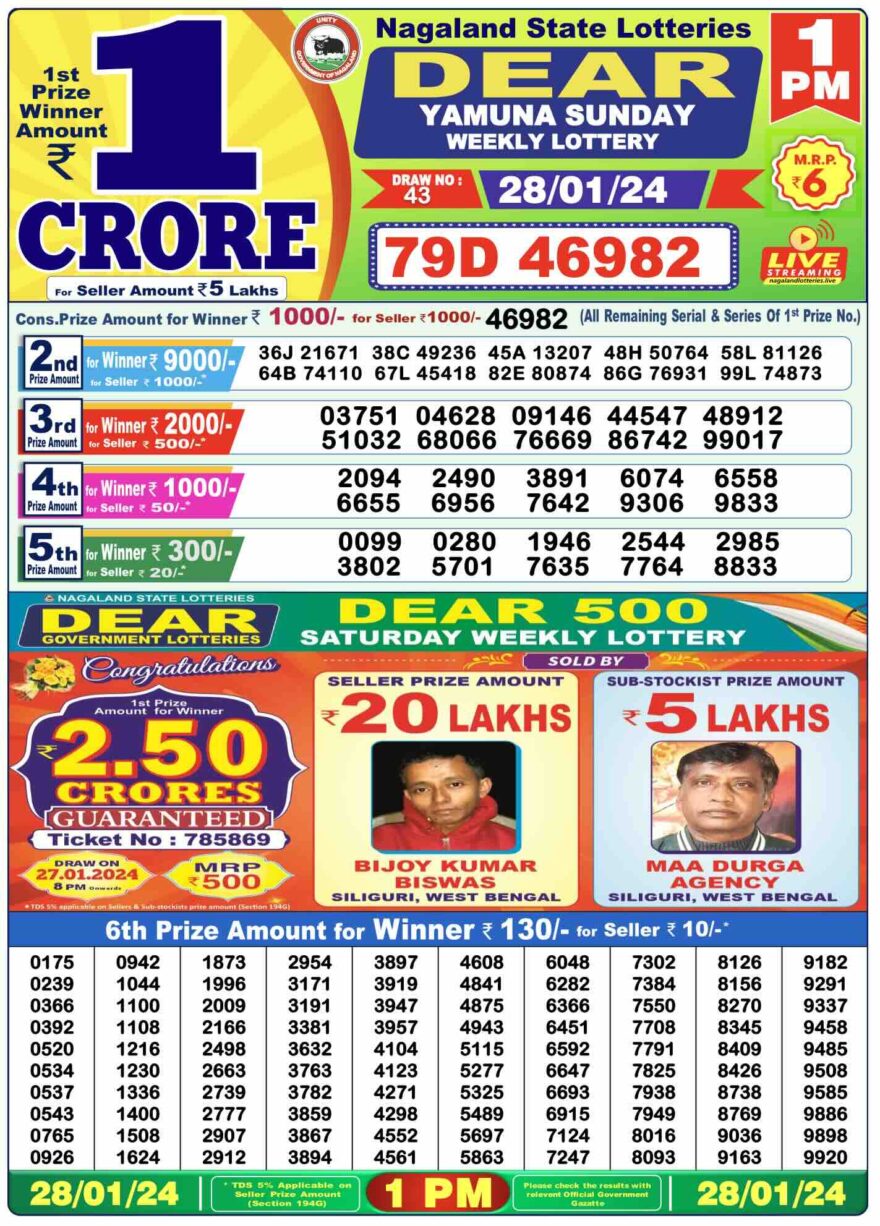 Lottery Result Today January 28, 2024