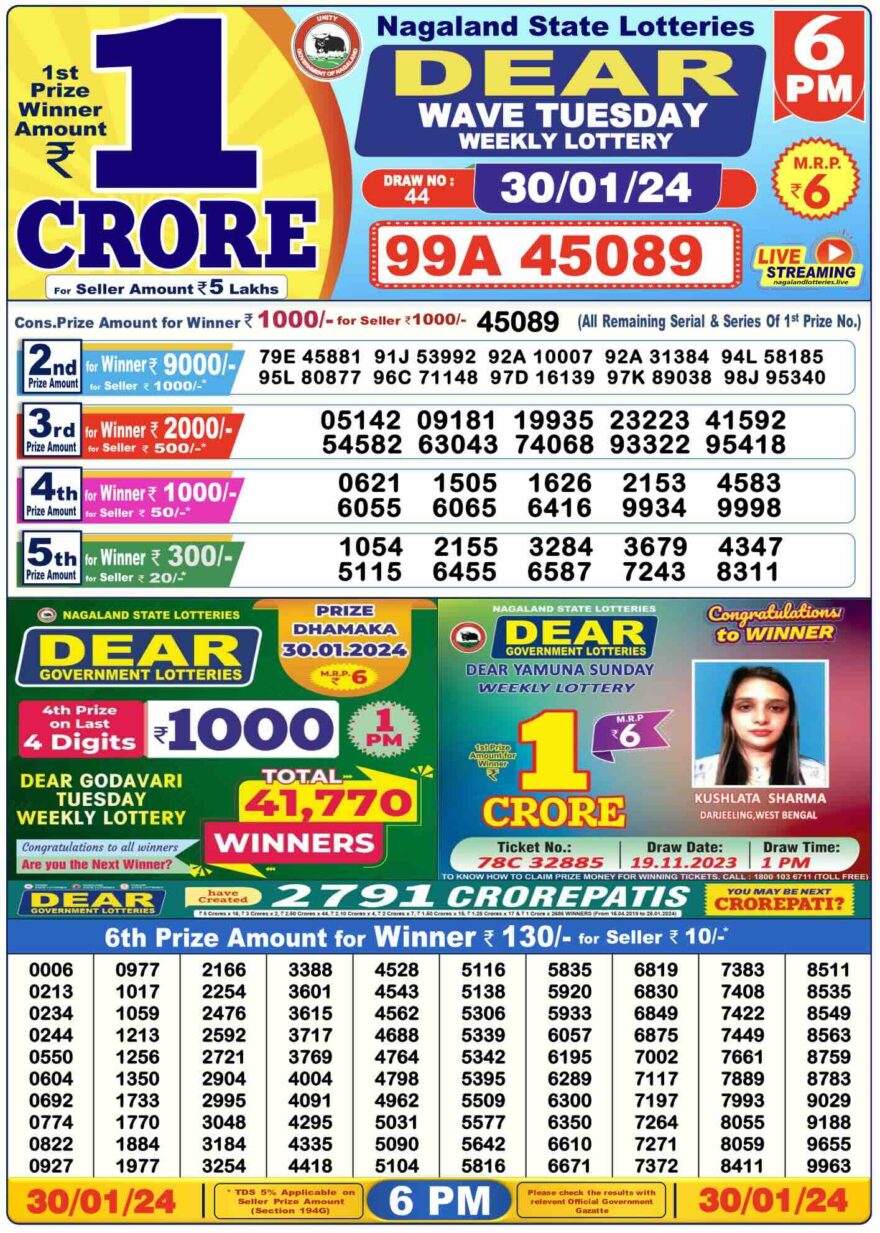 Lottery Result Today January 30, 2024