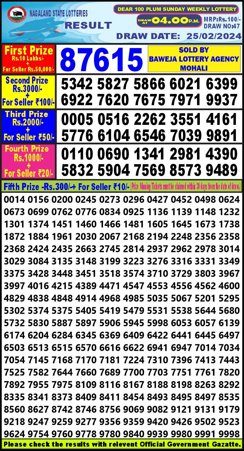 Lottery Result Today February 25, 2024