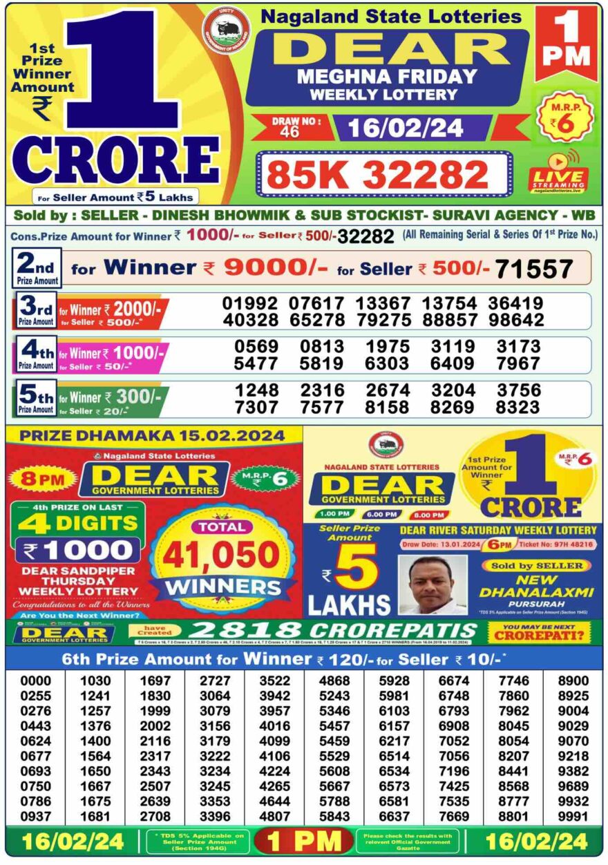 Lottery Result Today February 16, 2024