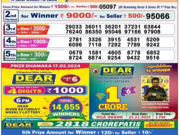 Lottery Result Today February 17, 2024